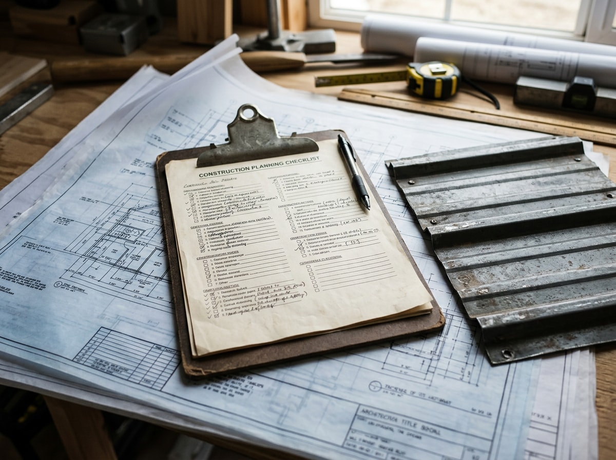 Checklist graphic showing project-scope questions for choosing a metal building contractor