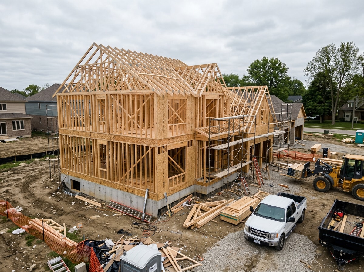 Current new home construction project underway on a residential lot in Great Falls, VA
