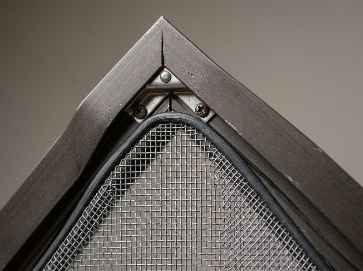 Close-up of aluminum screen frame materials and fiberglass mesh screening used in Arlington screen rooms
