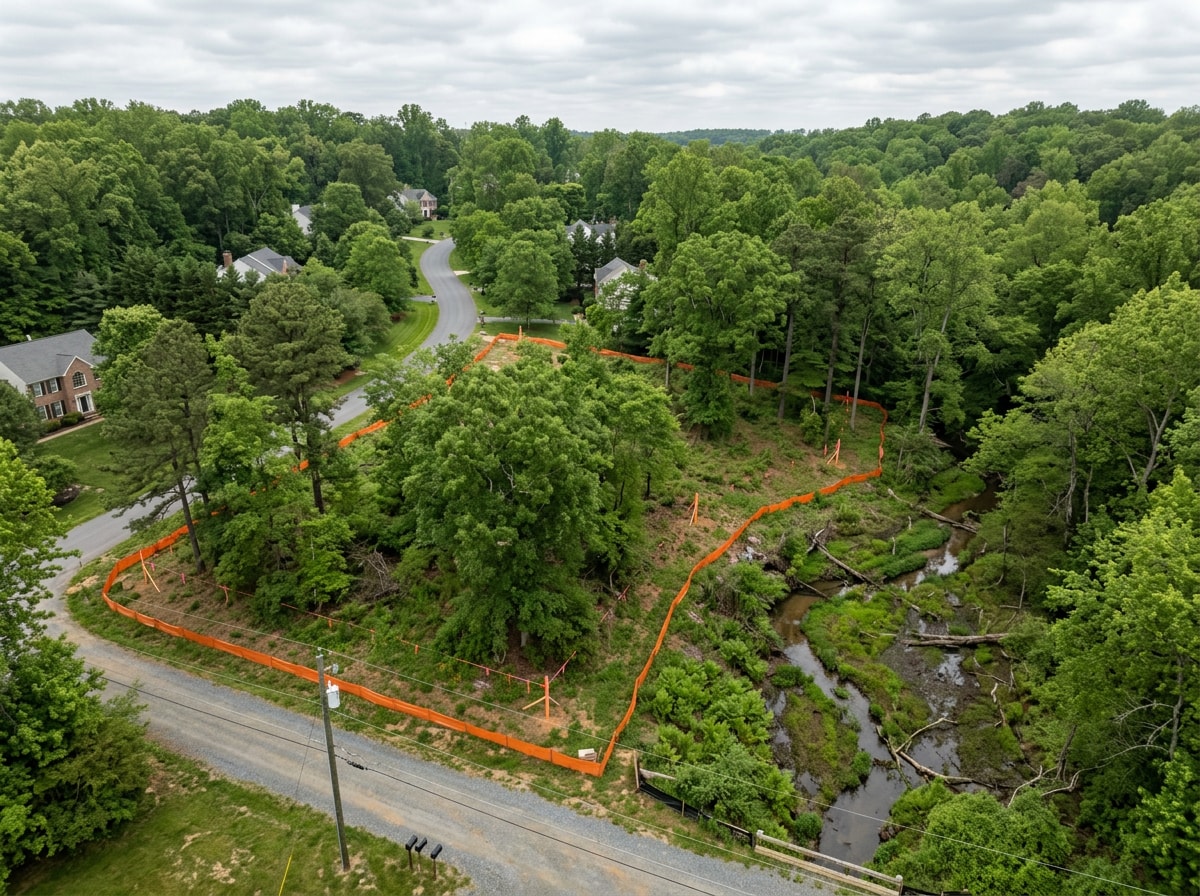 Fairfax County lot showing zoning setback lines and a mapped flood zone boundary
