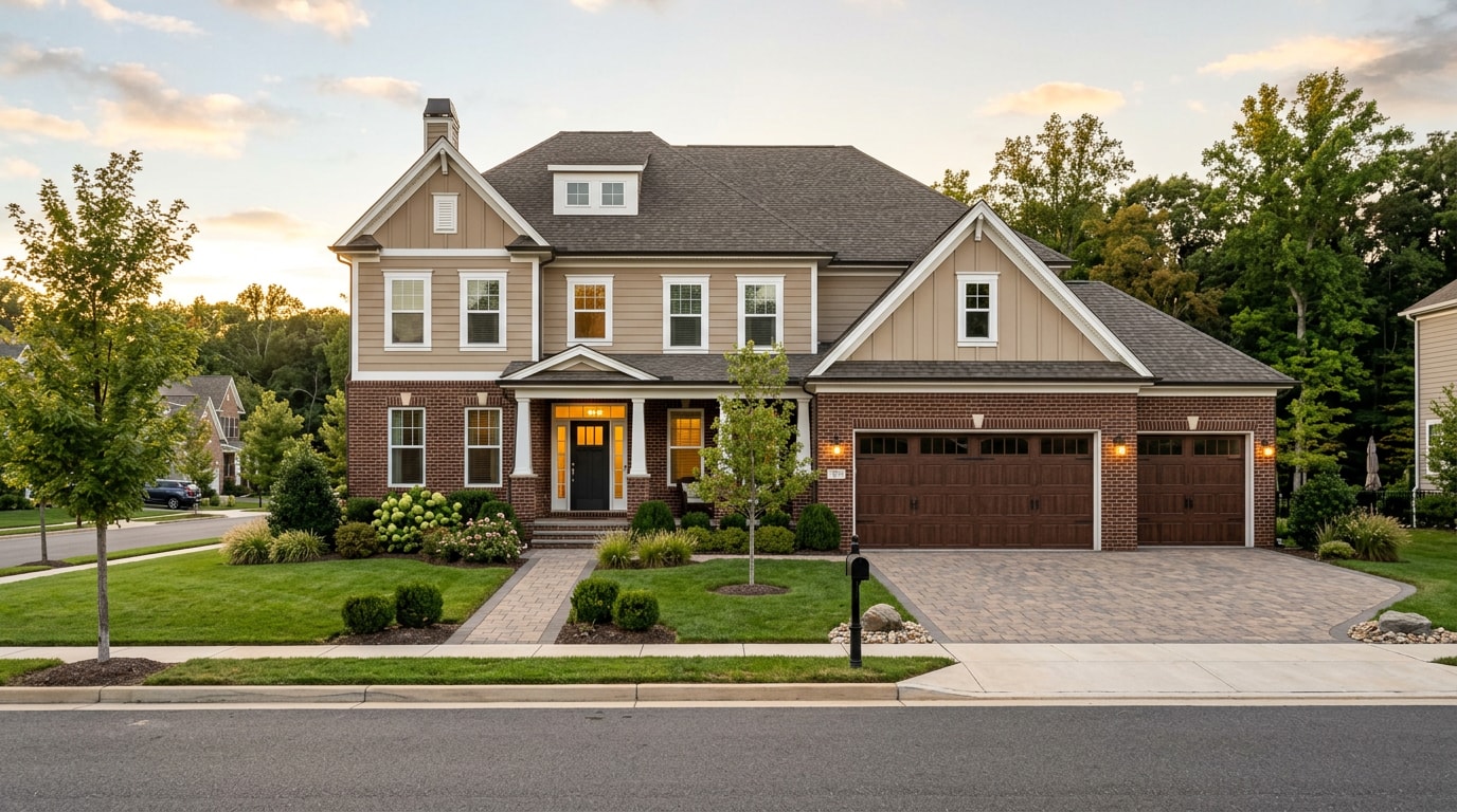 Semi-custom two-story home exterior in Fairfax, VA