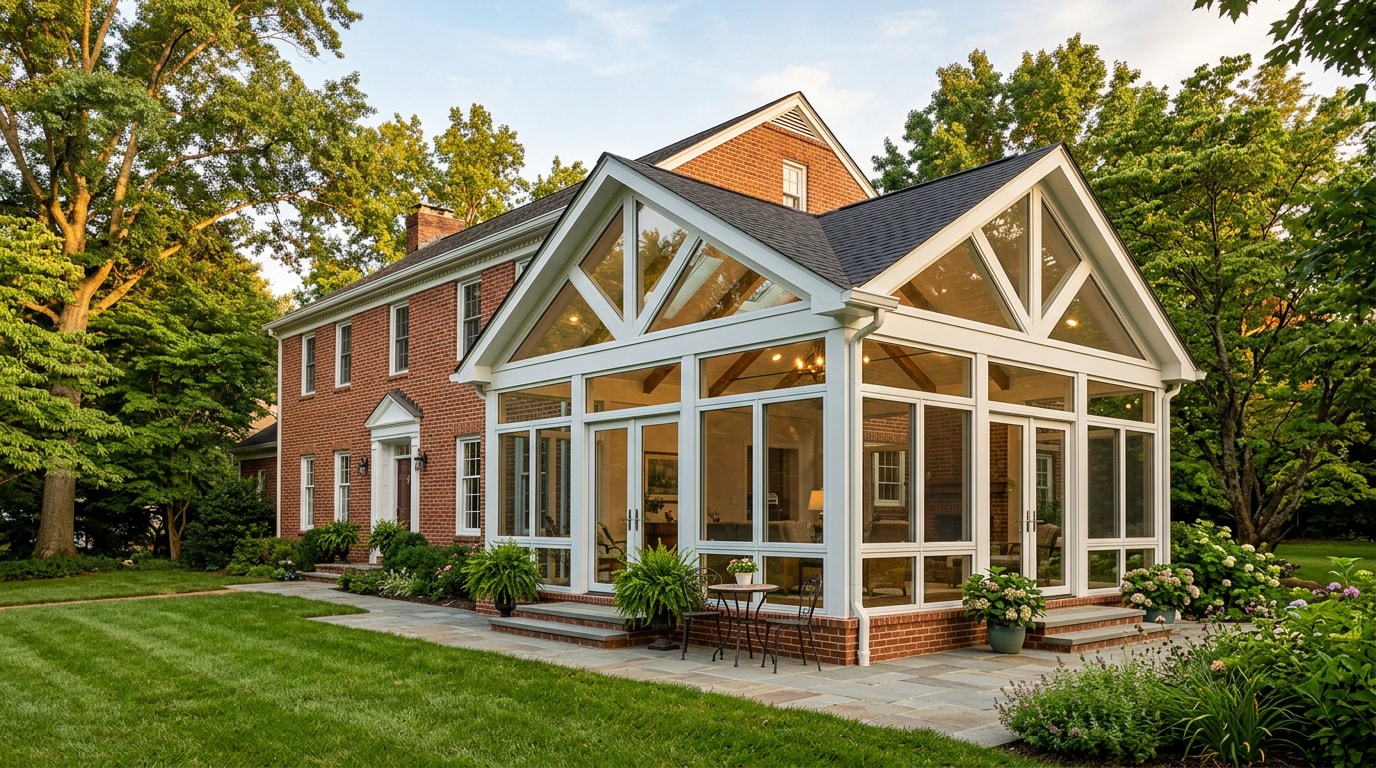 Finished four-season sunroom addition on a home in Vienna, VA