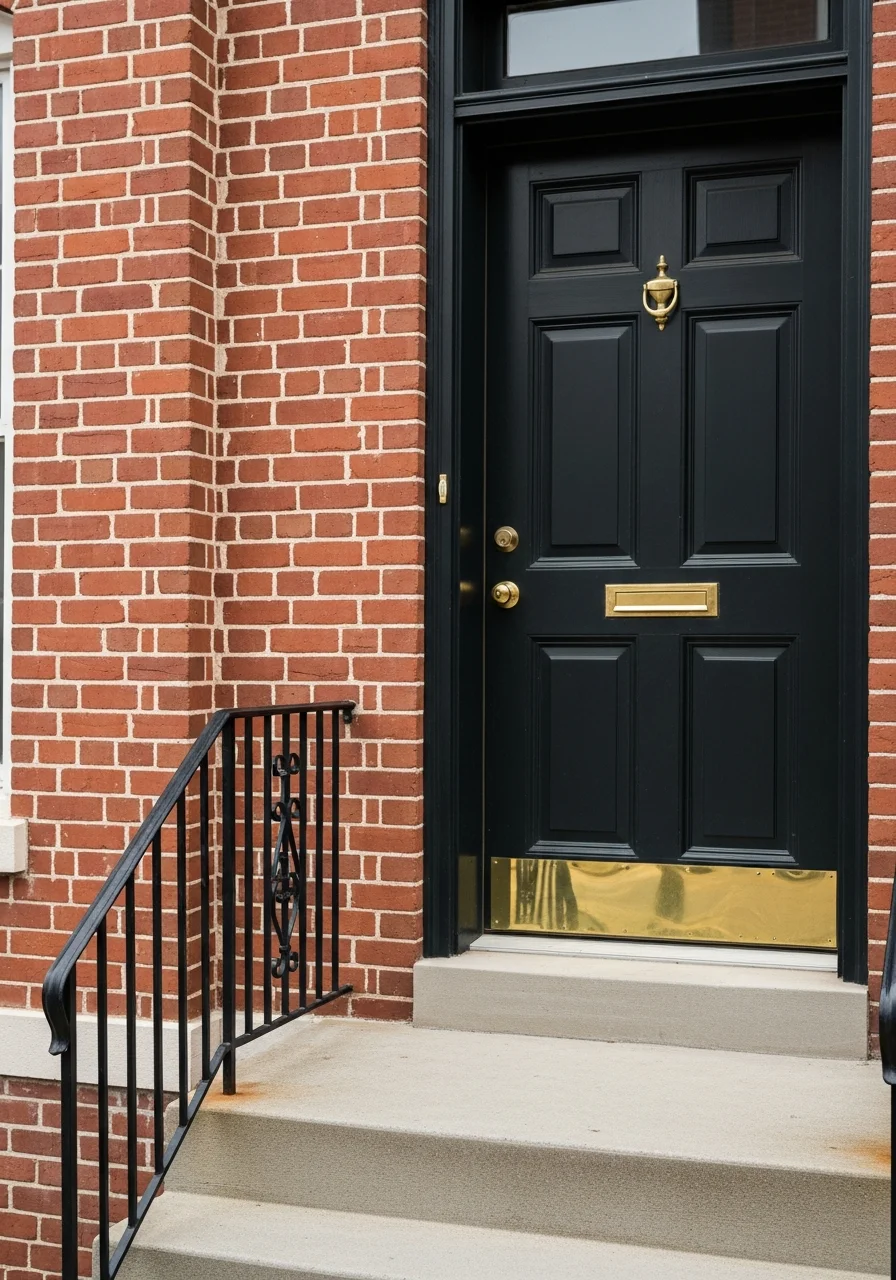 Close-up of Arlington townhome facade with traditional brick exterior and front entrance.