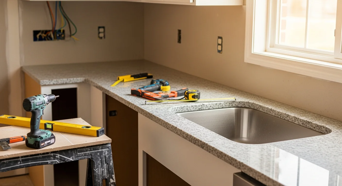 A remodeled Arlington kitchen with new white shaker cabinets, dark countertops, and updated recessed lighting above a center island. The open layout reflects a common single-family home renovation completed by Argo Contractors in Arlington, TX.